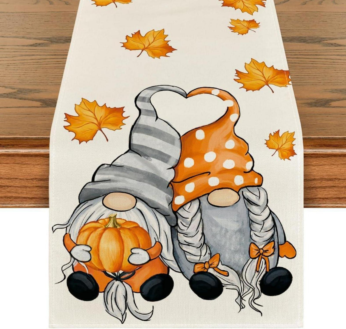 Herbst Tischläufer Kürbisse Ahornblätter 40x180 cm Beige