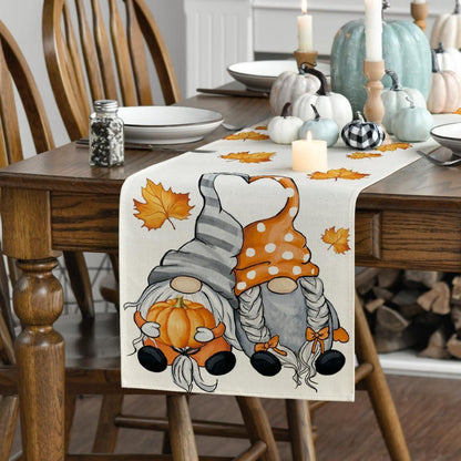 Herbst Tischläufer Kürbisse Ahornblätter 40x180 cm Beige