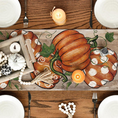 Artoid Mode Herbst Tischläufer 40x180 cm Braun Kürbisse Blätter Urlaub