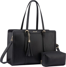 Laptoptasche Damen 15,6 Zoll PU Leder mit Kosmetiktasche Blau