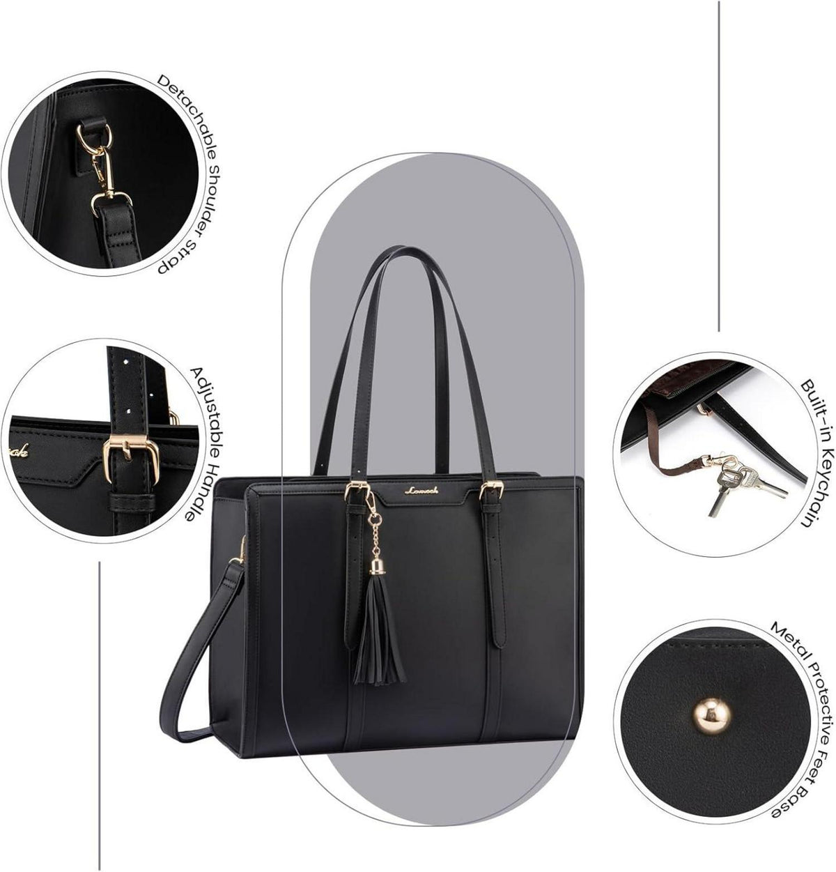 LOVEVOOK Laptoptasche 17 Zoll Damen Umhängetasche Leder Tote Bag