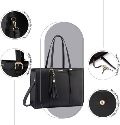 LOVEVOOK Laptoptasche 17 Zoll Damen Umhängetasche Leder Tote Bag