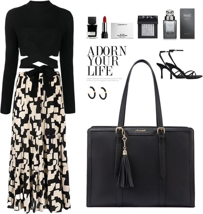 LOVEVOOK Laptoptasche 17 Zoll Damen Handtasche Leder Umhängetasche Büro Tote Bag