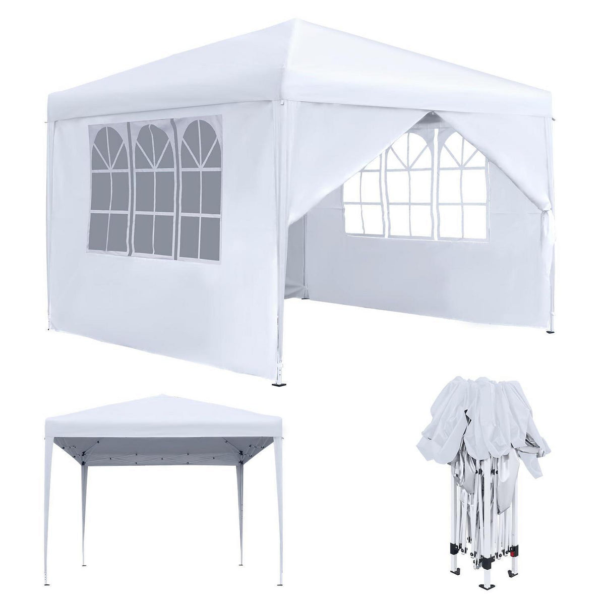 3x3m Faltpavillon Wasserdicht mit Seitenteilen & Fenstern