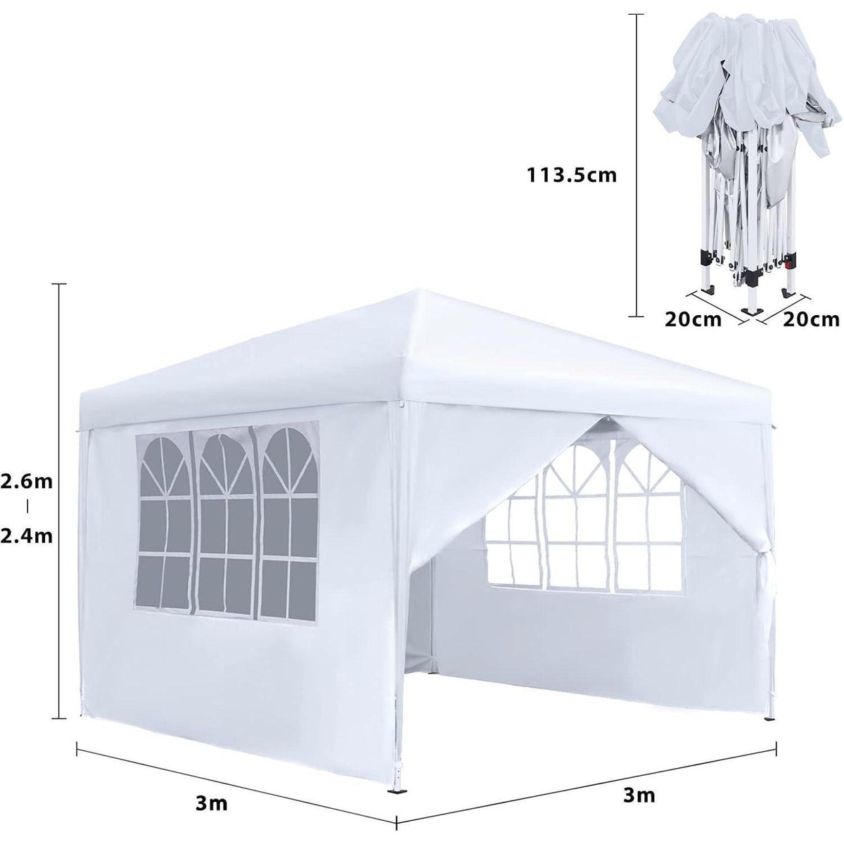3x3m Faltpavillon Wasserdicht mit Seitenteilen & Fenstern