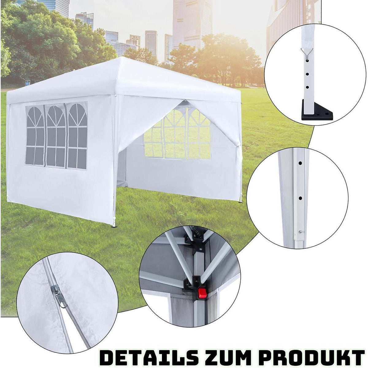 3x3m Faltpavillon Wasserdicht mit Seitenteilen & Fenstern