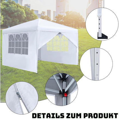 3x3m Faltpavillon Wasserdicht mit Seitenteilen & Fenstern