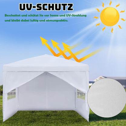 3x3m Faltpavillon Wasserdicht mit Seitenteilen & Fenstern