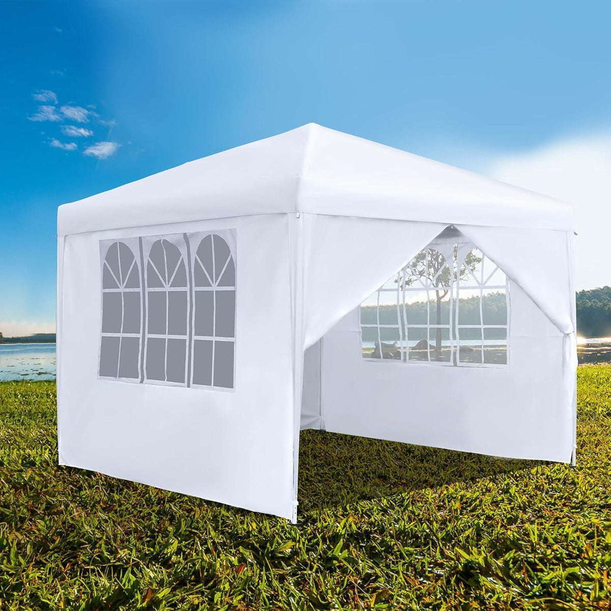3x3m Faltpavillon Wasserdicht mit Seitenteilen & Fenstern