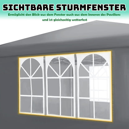 3x3m Faltpavillon wasserdicht mit Seitenteilen & Fenstern