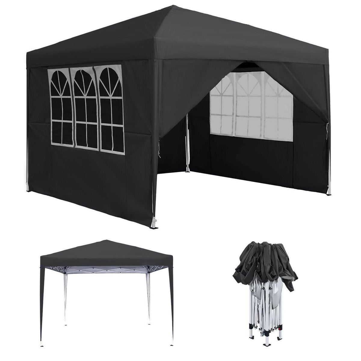 3x3m Faltpavillon wasserdicht mit 4 Seitenteilen & Fenstern