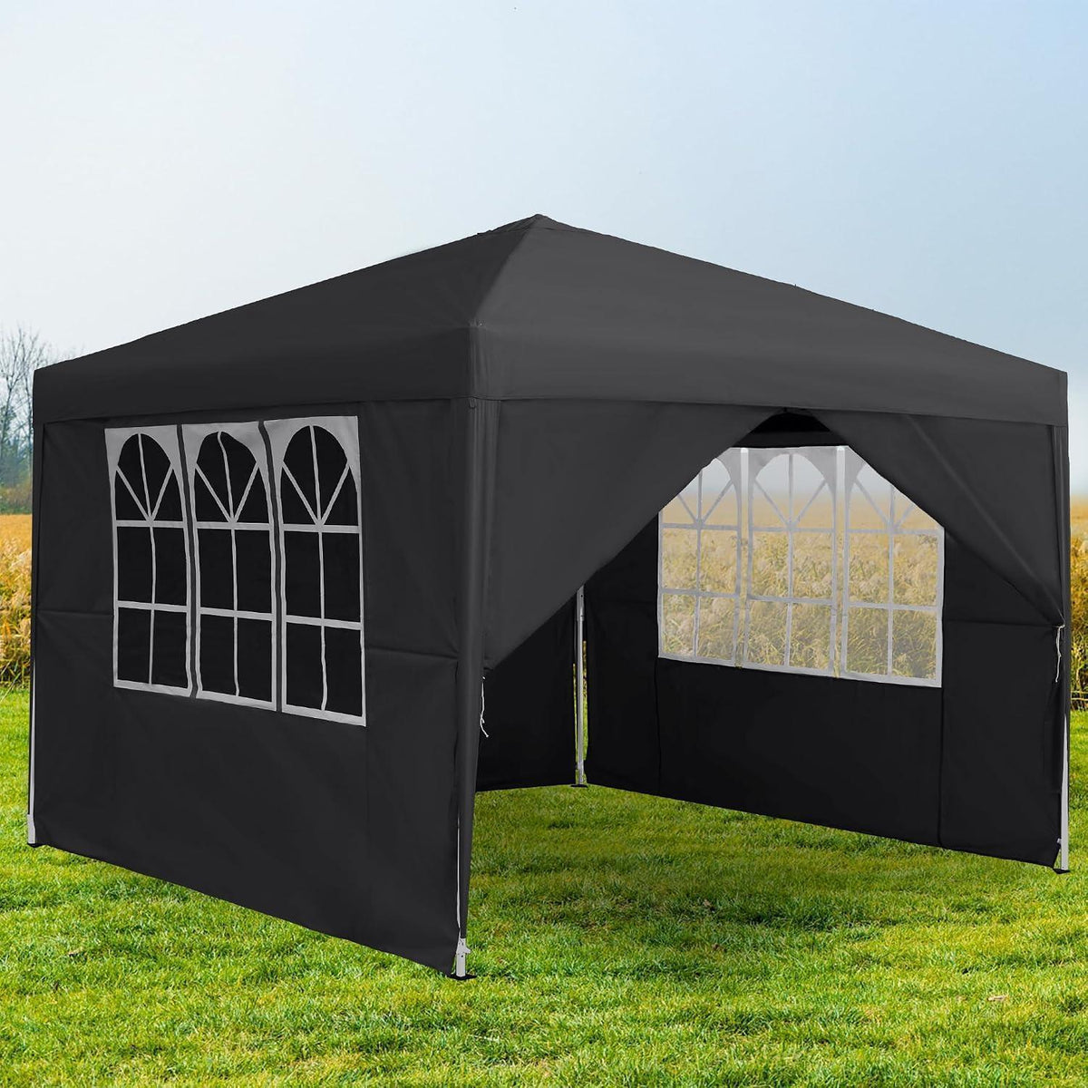 3x3m Faltpavillon wasserdicht mit 4 Seitenteilen & Fenstern