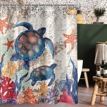 Duschvorhang 240x200cm Schildkröte Seesterne wasserabweisend waschbar