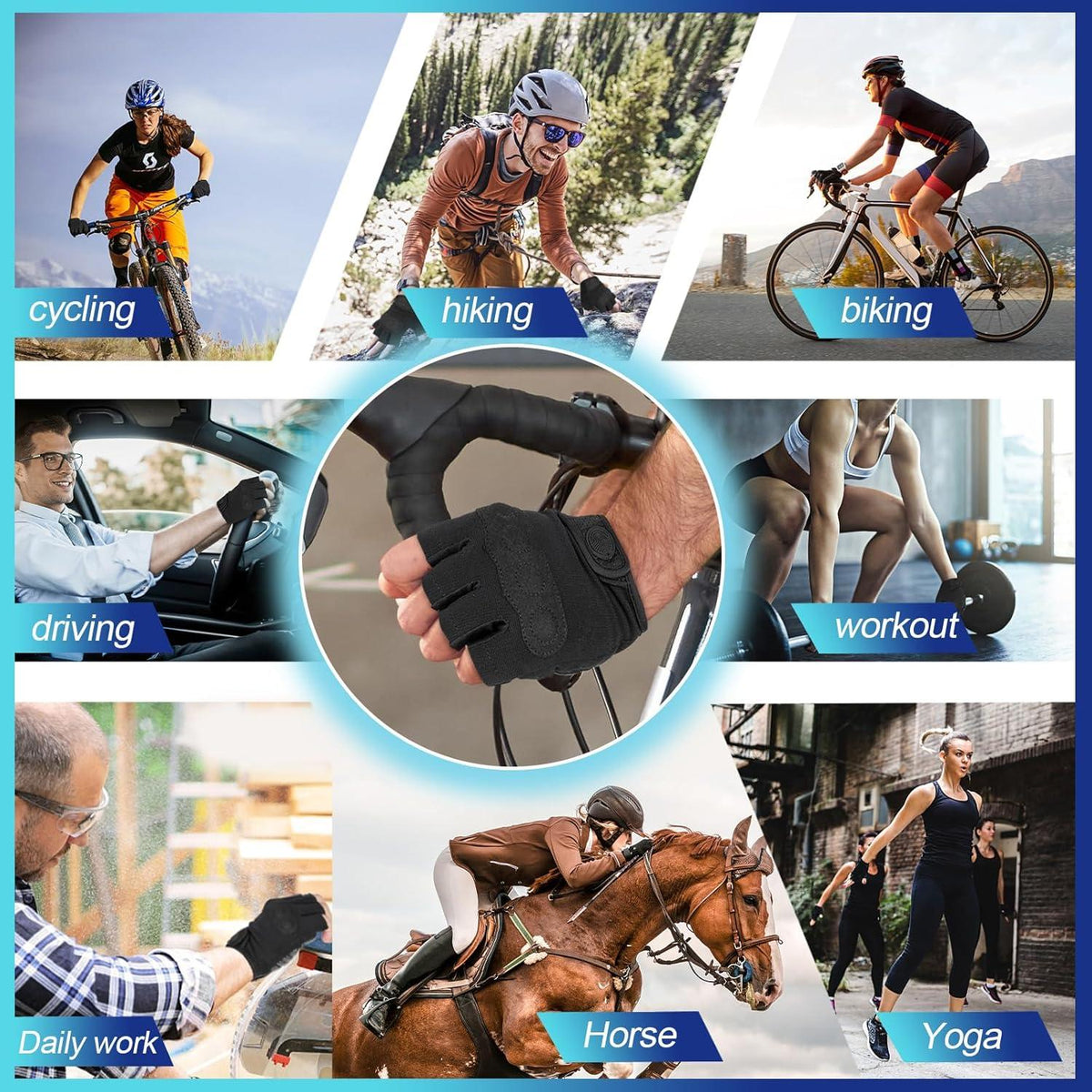Fahrradhandschuhe Halbfinger Atmungsaktiv Gel-Polster Lycra