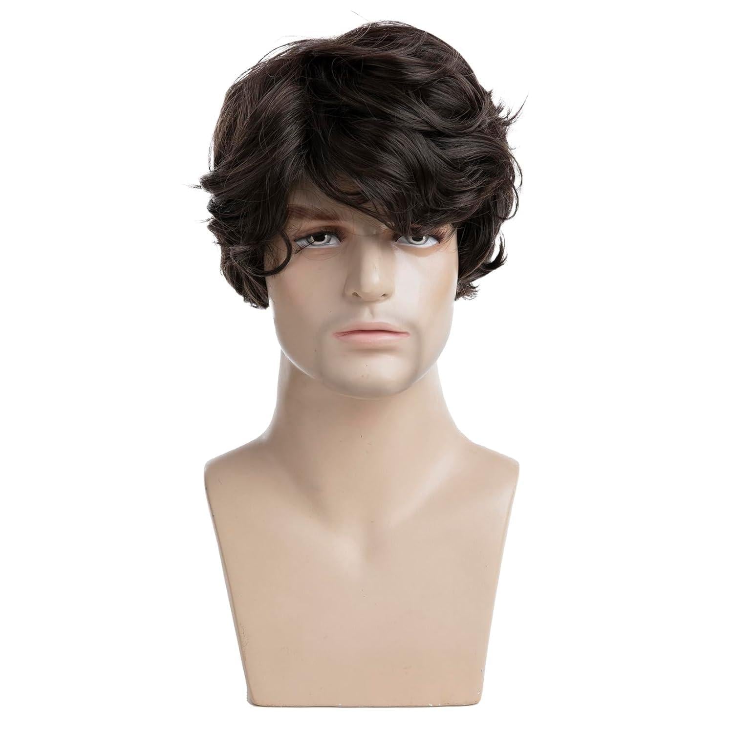 Kurze braune Männerperücke - Wellenwellen Cosplay Haar für