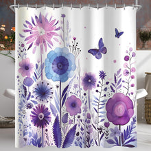 Duschvorhang 180x200cm Lila Blume Schmetterling beschwert Saum