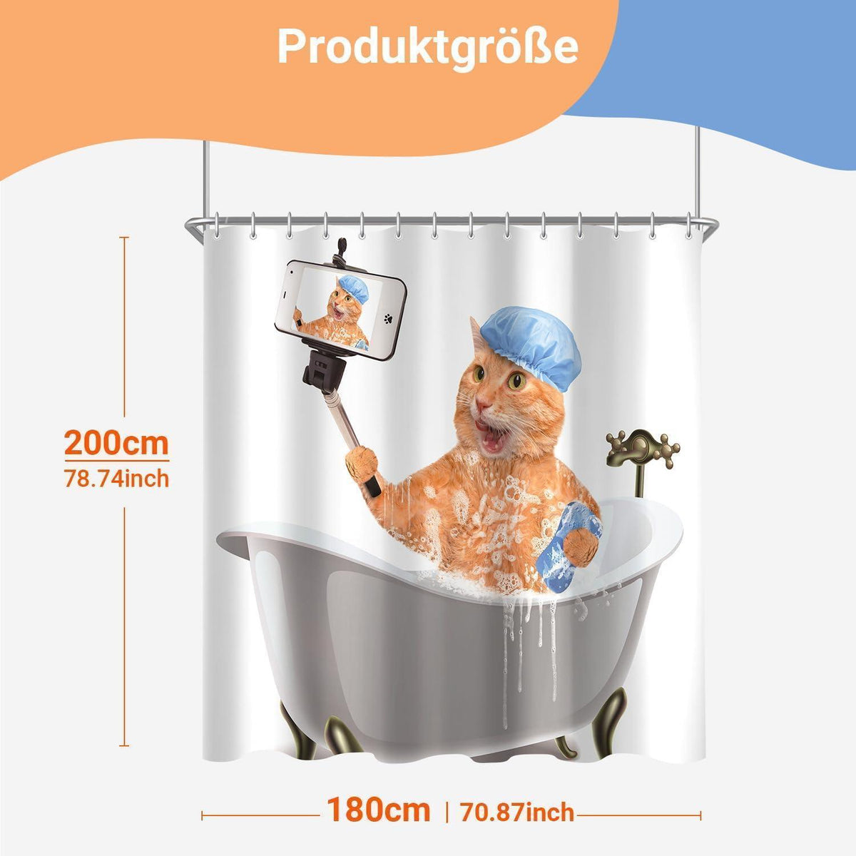 Duschvorhang Katze Selfies 180x200cm, wasserabweisend & waschbar
