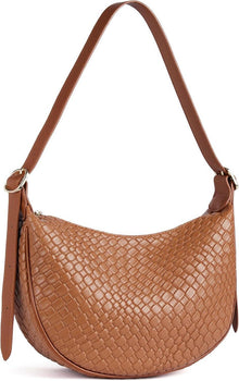 Gewebte Damen Umhängetasche Retro Stil Vegan Leder Braun