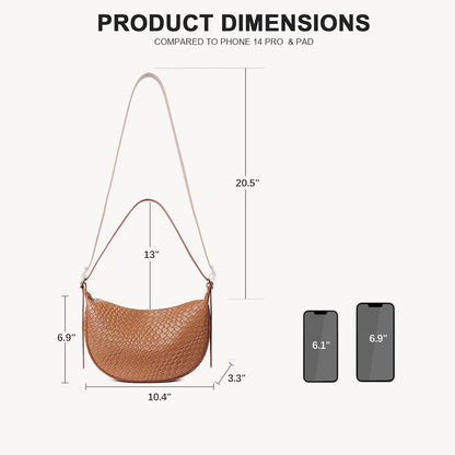 Gewebte Damen Umhängetasche Retro Stil Vegan Leder Braun
