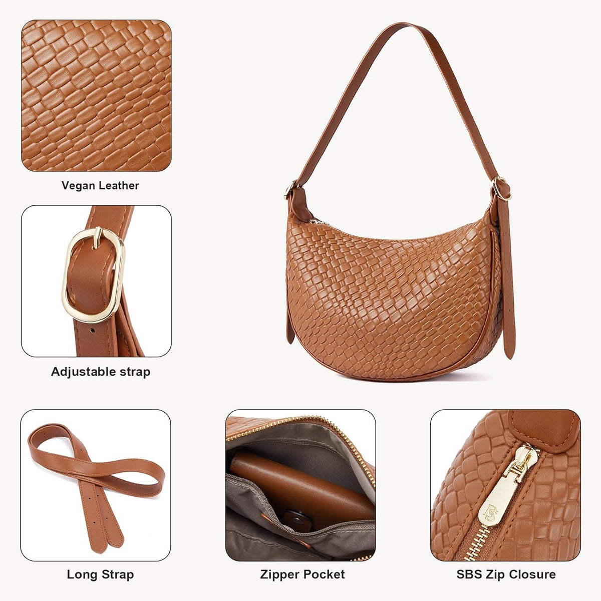Geflochtene Damen Handtasche Braun Schultertasche Crossbody Tote
