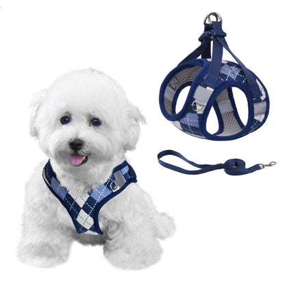 No Pull Hundegeschirr kariert, verstellbar, Blau S