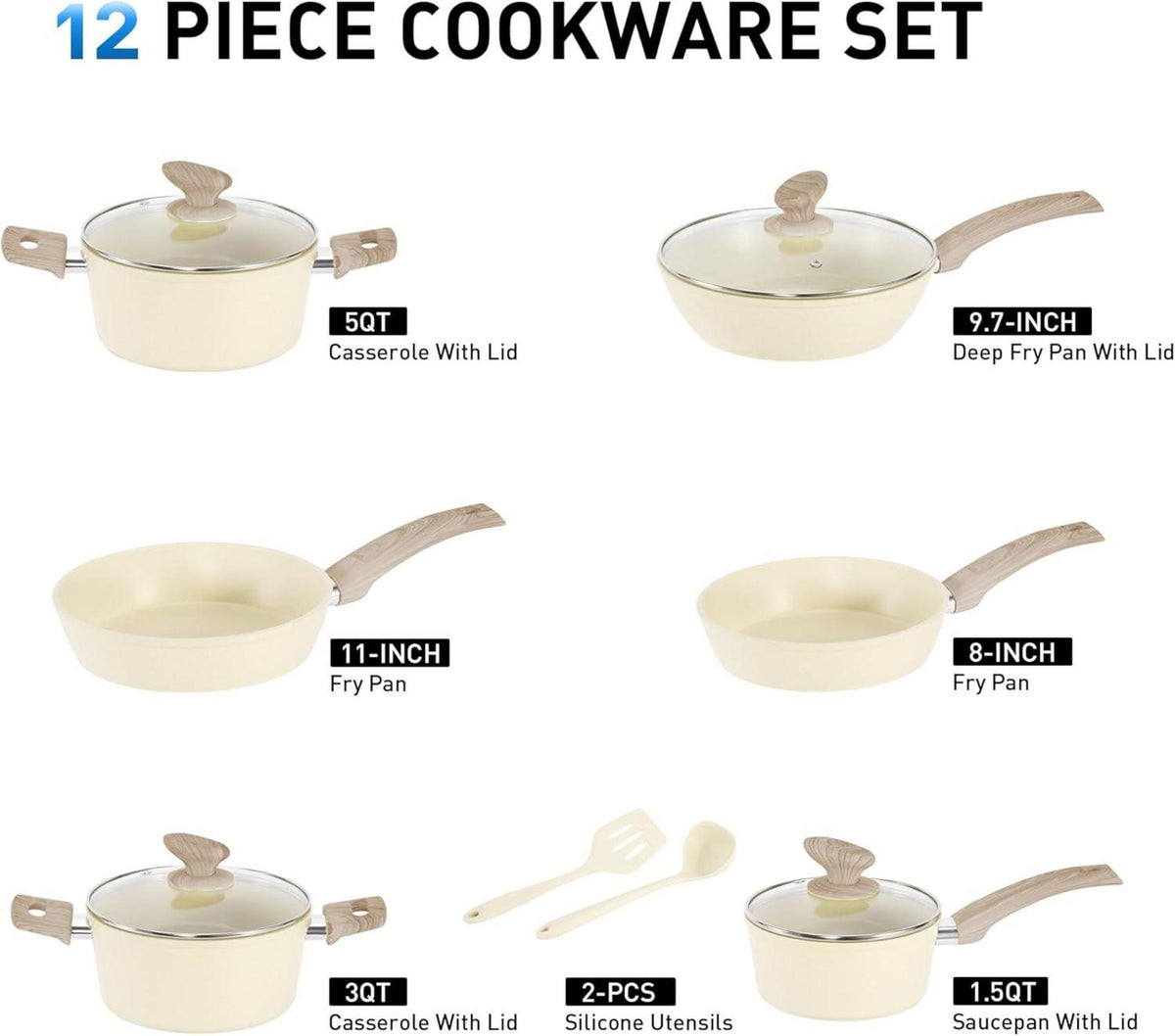Kitchen Academy 12tlg Topf und Pfannenset Antihaft Induktion Gasherd Beige