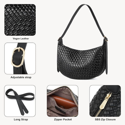 Damen Handtasche Geflochten Schwarz Crossbody Schultertasche