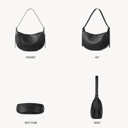 Damen Handtasche Klein Geflochten Umhängetasche Crossbody Bag Schwarz