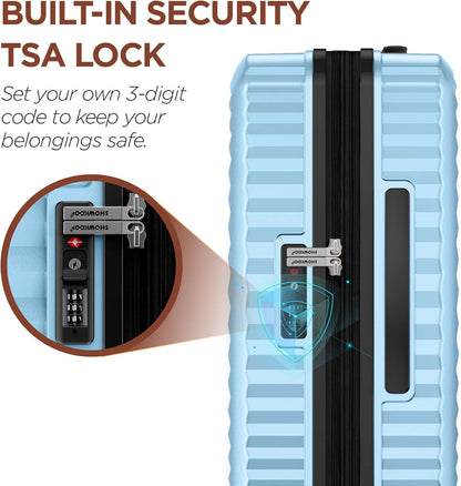 SHOWKOO Kofferset Hartschale 3tlg erweiterbar PC Leicht mit Rollen TSA Schloss (M L XL -Himmel