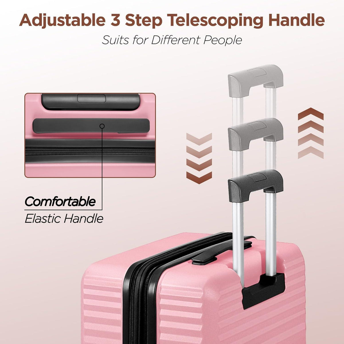 Kofferset 3tlg Hartschale Leicht Erweiterbar 100% PC TSA Schloss Rosa