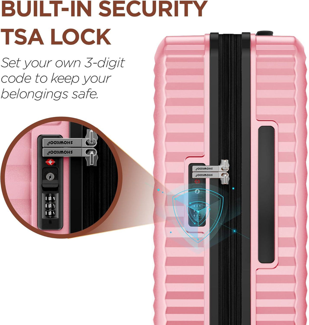SHOWKOO Kofferset 3tlg Hartschale Leicht Erweiterbar 100% PC TSA Schloss (M L XL