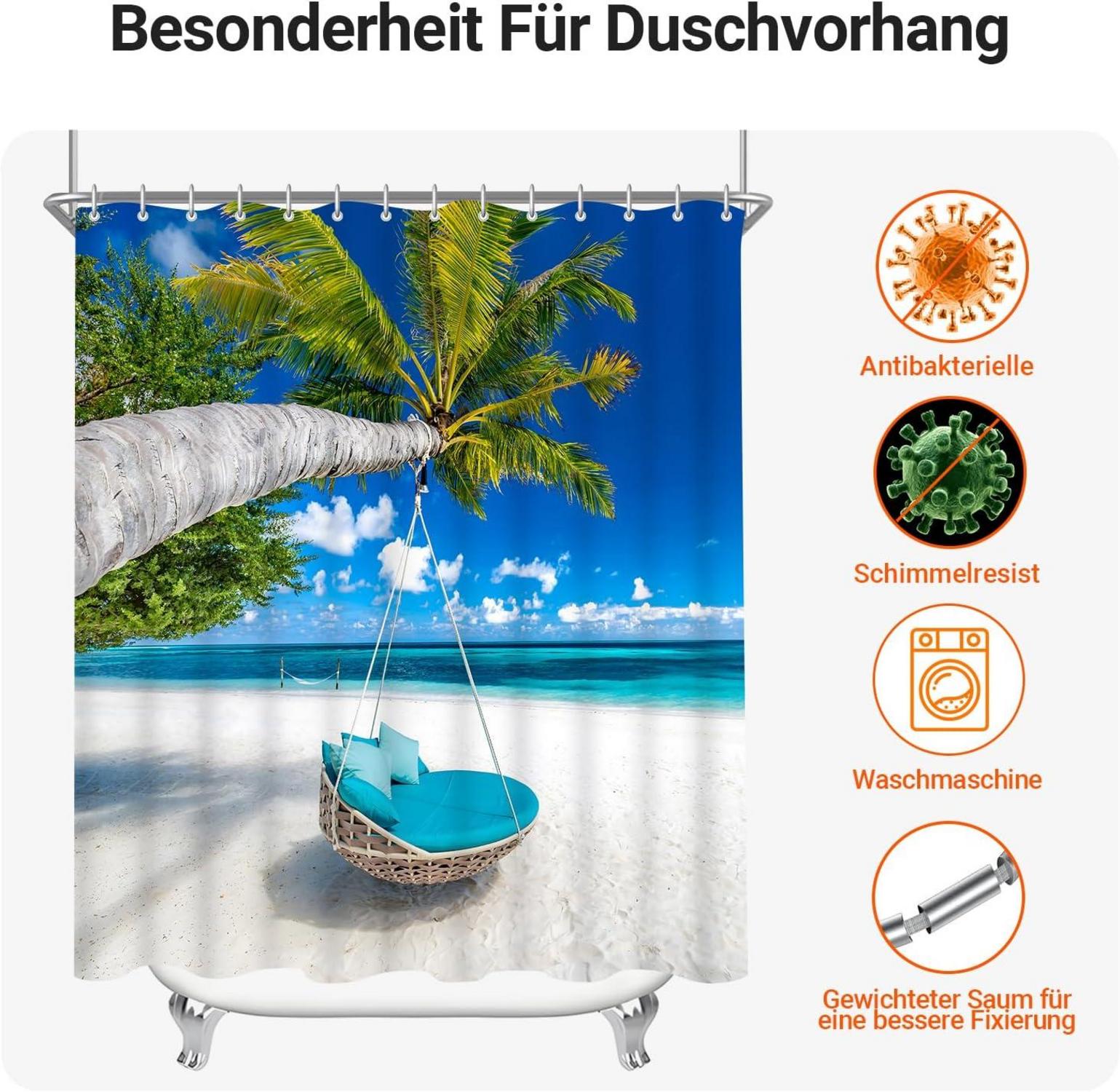 Duschvorhang 180x200cm Strandmuster Antischimmel, Waschbar