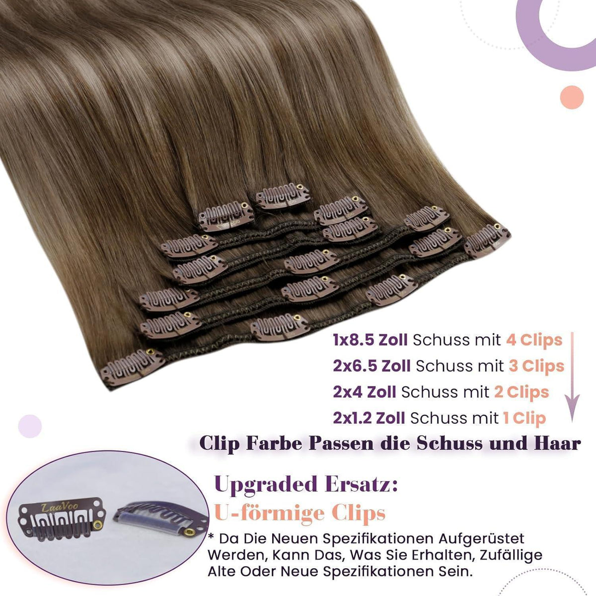 Echthaar Clip-In Extensions Braun Balayage Ombre 45cm