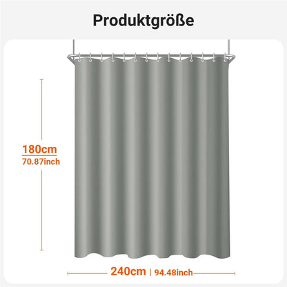 Duschvorhang 240x180cm Grau Wasserabweisend Waschbar Antibakteriell 16 Ringe