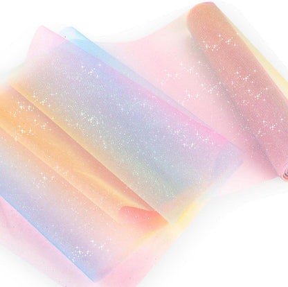 Tischläufer Regenbogen Glitzer Tüllstoff 30cm x 9m Mädchen DIY Projekt