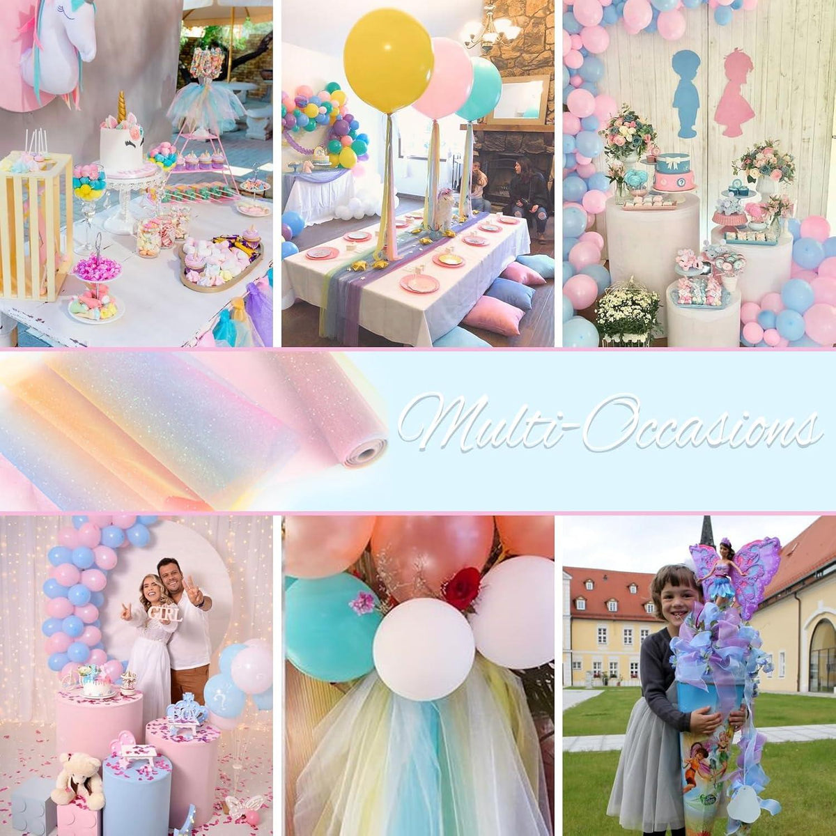 Regenbogen Glitzer Tüllstoff 30cm x 9m Mädchen Geburtstag DIY