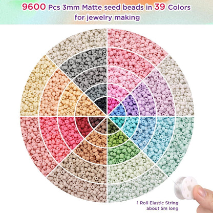 Perlen Set 3mm Matt 9600 Stück 39 Farben für Armbänder Selber Machen