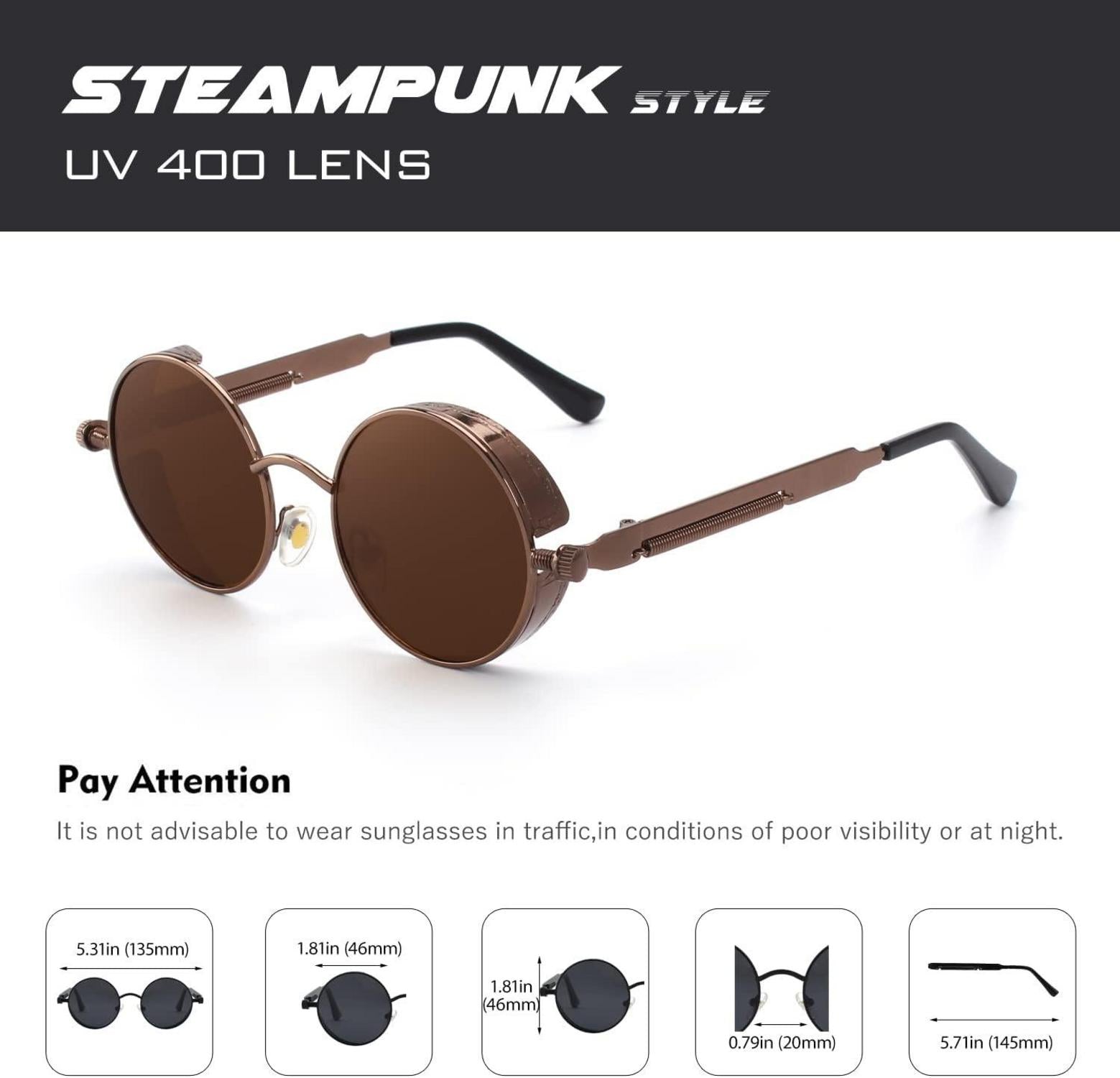 CGID Polarisierte Sonnenbrille Herren Damen Rund Steampunk Retro UV400