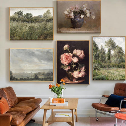 Vintage Leinwand Wandbild 30x40 cm Holzrahmen - Natur Wald Landschaftsbild