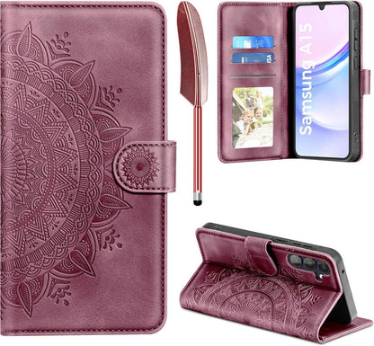 Samsung Galaxy A15 5G/4G Lederhülle Weinrot Magnet Standfunktion