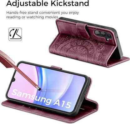 Samsung Galaxy A15 5G/4G Lederhülle Weinrot Magnet Standfunktion