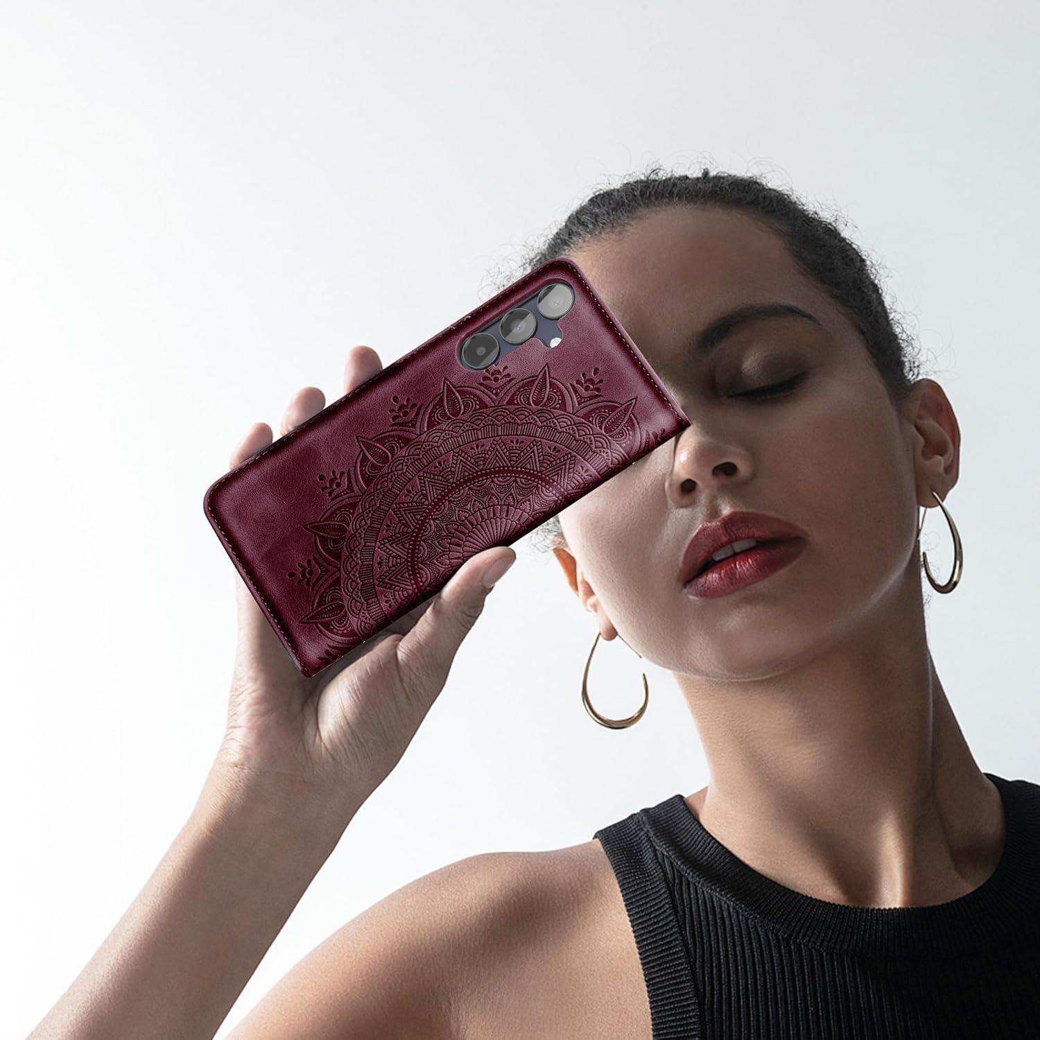 Samsung Galaxy A15 5G/4G Leder Flip Wallet Hülle Weinrot