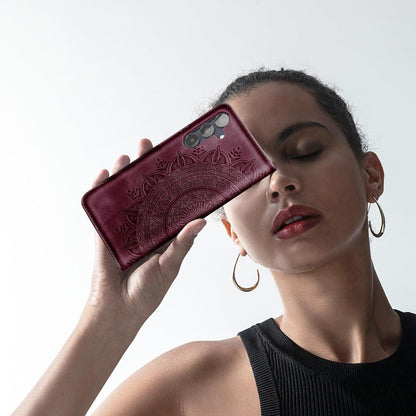 Samsung Galaxy A15 5G/4G Leder Flip Wallet Hülle Weinrot