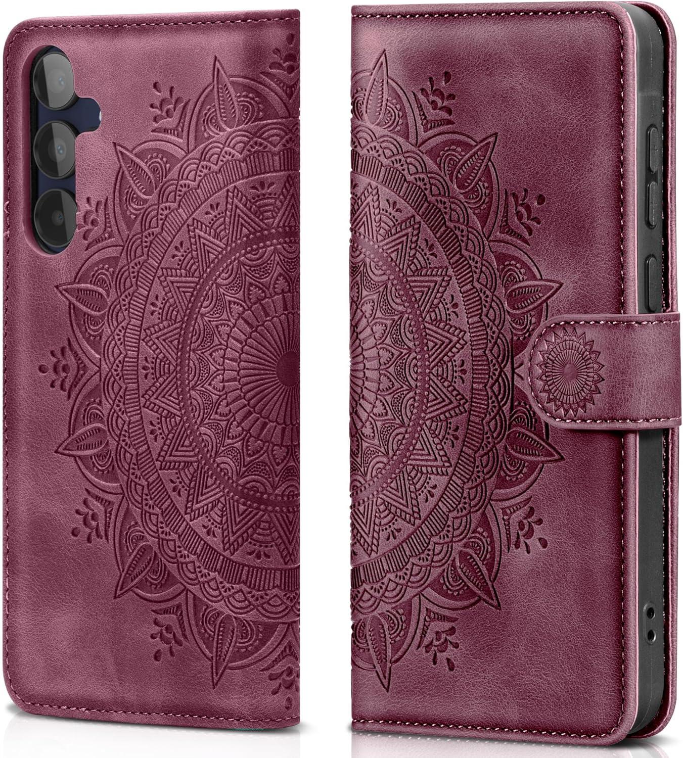 Samsung Galaxy A15 5G Lederhülle Weinrot Flip Wallet Case Standfunktion