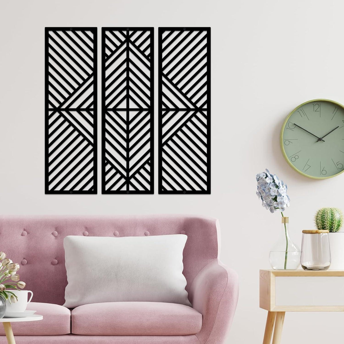 Geometrische Schwarz Metall-Wanddekoration Set 43x50 cm