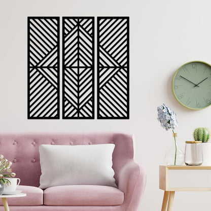 Geometrische Schwarz Metall-Wanddekoration Set 43x50 cm