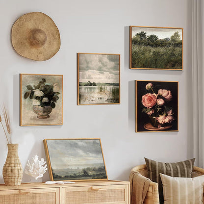Vintage Leinwand Bilder mit Holzrahmen 20x25 cm Wohnzimmer Schlafzimmer Badezimmer Büro Esszimmer Flur Gemälde Rose