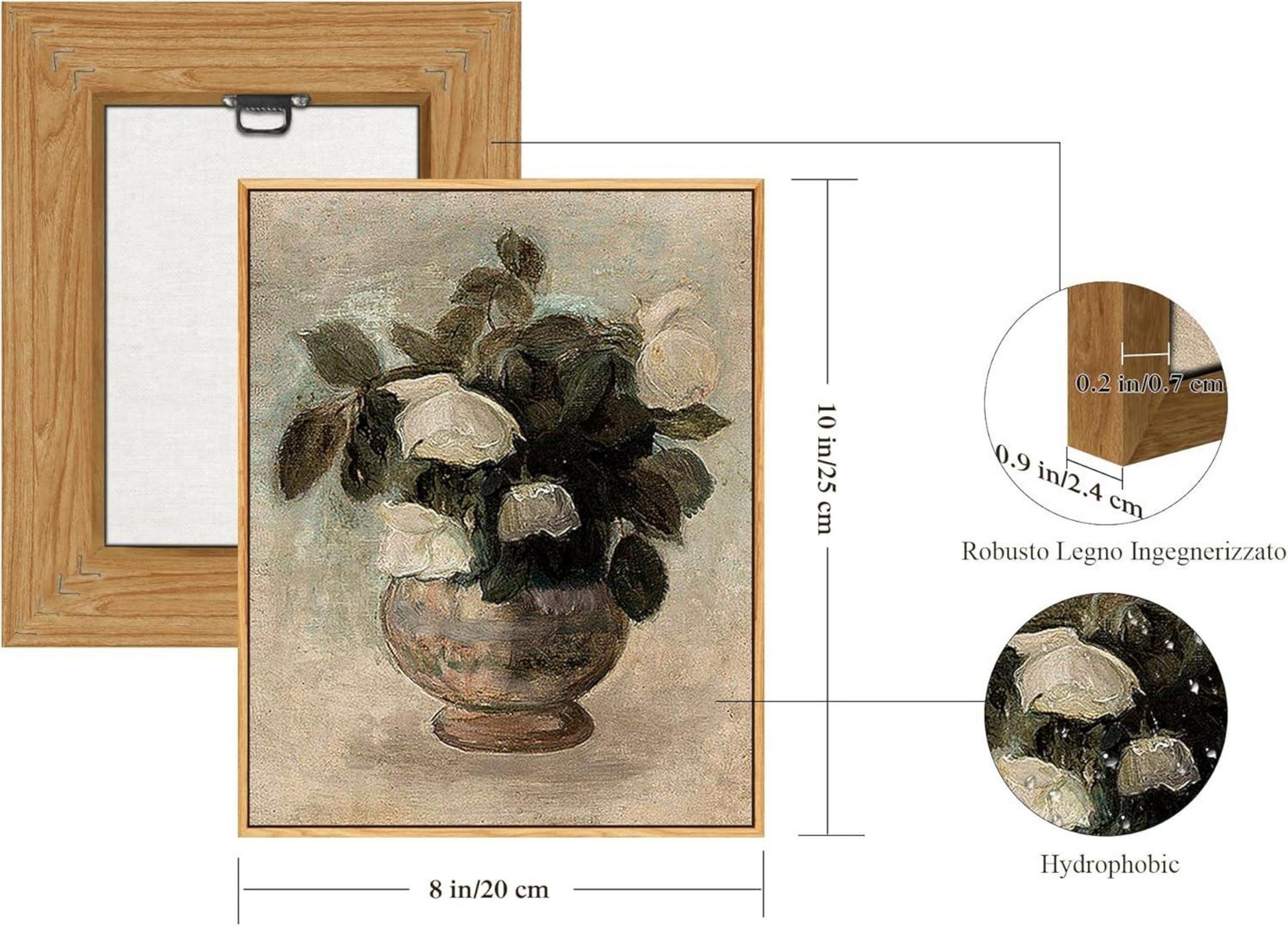 Vintage Leinwandbild Rose Weiß 20x25 cm mit Holzrahmen