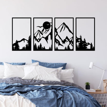Metall Berg Wandkunst Dekor Set 4 Stück rustikaler Wald