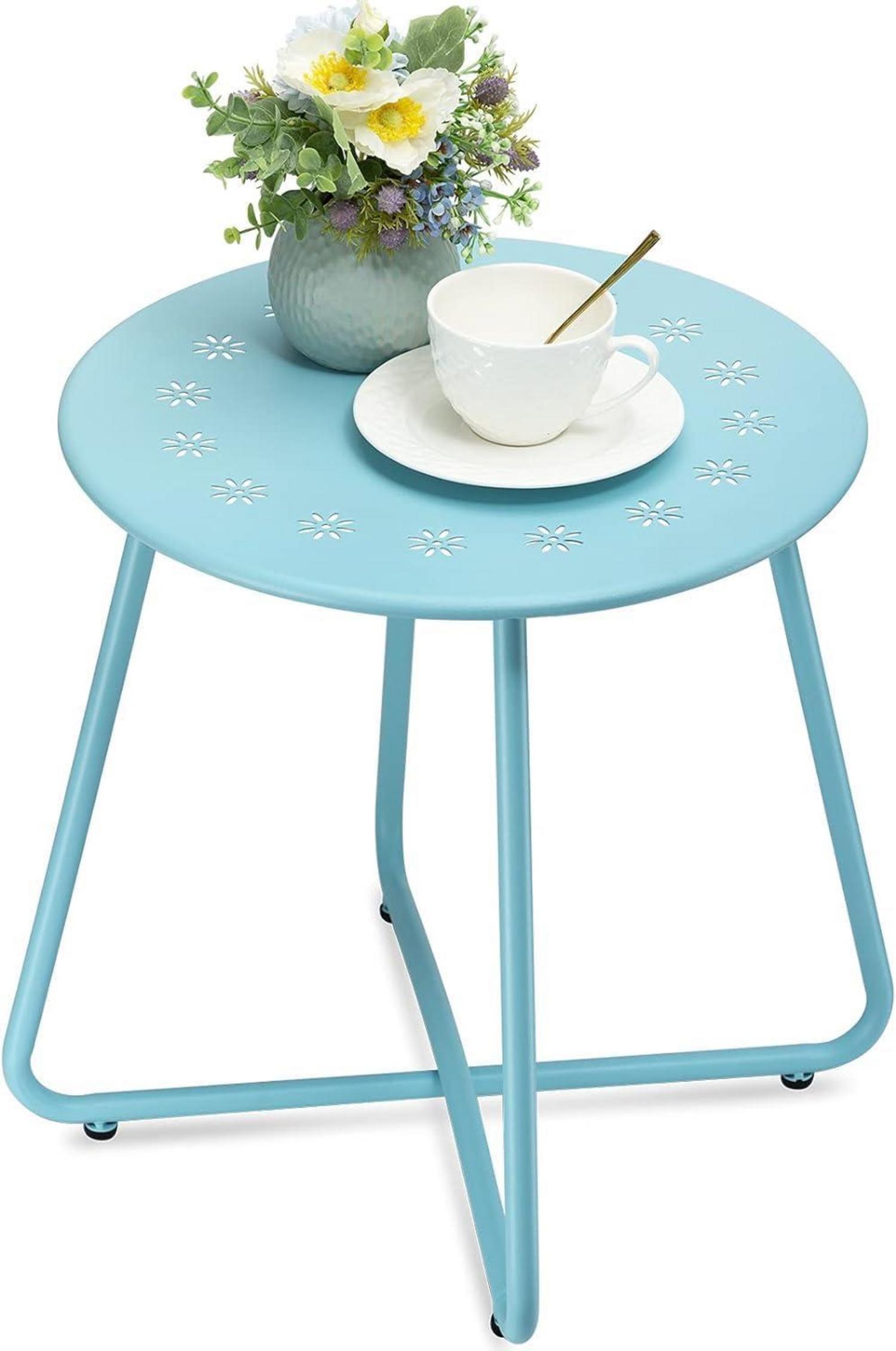 Outdoor Beistelltisch mit Blumenausschnitten, Wetterfester Stahl, Rund